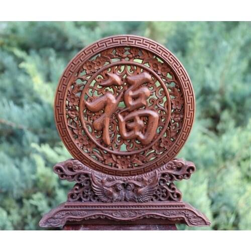 20 CM Chinese Boxwood Handwork peach blossom blessing mandarin duck Screen tray