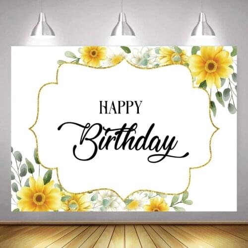 Sunflowers Decoration Happy Birthday Women Photography Background Newborn Baby Shower Portrait Photo Backdrop Photoshoot