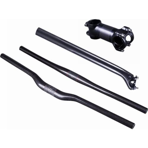 NO LOGO 3k Gloss Carbon MTB Bicycle Handlebar SET Mountain Bike Rise/Flat Handlebar and Stem and Seat Post Carbon Cycling Parts