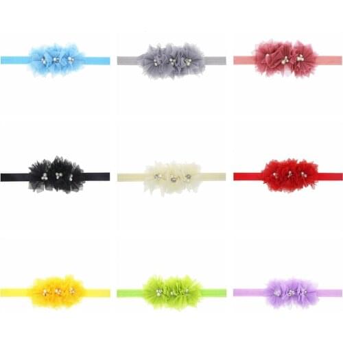 Hand Sewing Rhinestone Beads Floral Infant Headband Solid Color Flowers Elastic Hairband DIY Party Decoration Birthday Gifts