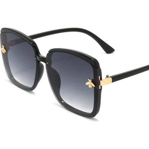 Vintage honey bee square sunglasses women retro Pilot luxury Thin Shadow sun glasses Brand designer large black shades UV400