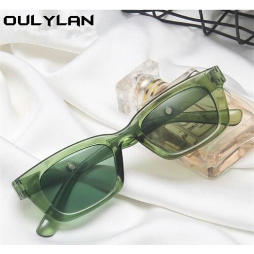 Oulylan Women Fashion Sunglasses Rectangle Vintage Transparent Sun Glasses Green Blue Male Female Shades UV400 Small Eyewear