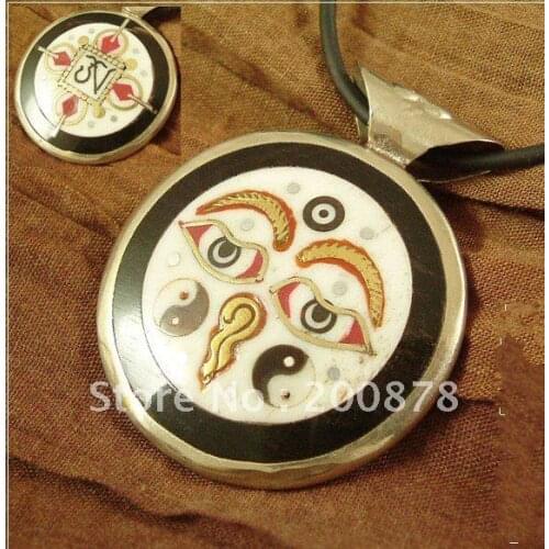 Tibet JewelryTBP246 Tibetan TAIJI amulets pendants,OM double sides totem ox bone charms Buddha eye