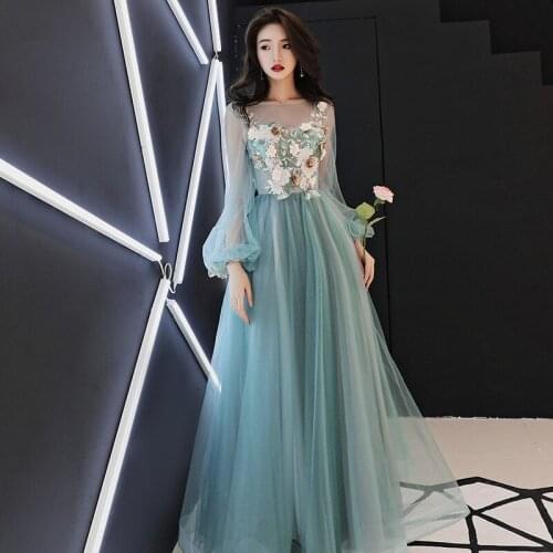 Banquet Evening Dress Female Noble and Elegant Celebrity Host Long-sleeved Annual Meeting Birthday Party Prom Gown Dress A197