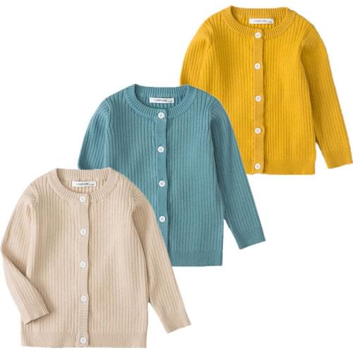Boys Girls Knitted Cardigan Autumn Spring Cotton Sweater Top Baby Childrens Clothing Child Sweaters Kids 1-7 Years Solid Color