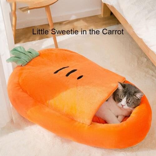 Funny Carrot Cat Bed House four seasons Cute Cozy Cat Mat Beds Semi-closed Warm Portable Pet Dog Bed Kennel Cushion Cat Supplies