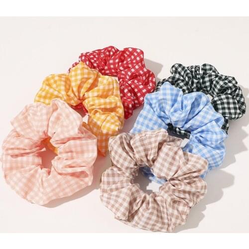 Famous Brand Designs Plaid Korean Fashion Hair Scrunchies For Women Ponytail 6pcs/lot Wholesale Girls Cute Schrunchie Set