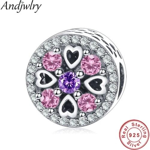 Fit Pandora Charms Bracelet 925 Silver Original Beads Charm With Clear Pink & Purple CZ Beads for Jewelry Making Women Berloque
