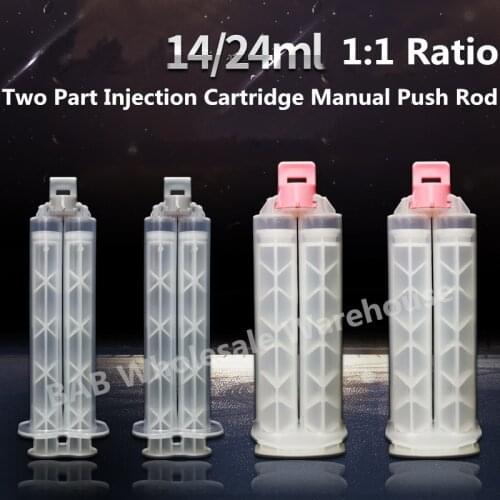 10pcs 14ml/24ml 1:1 Ratio Two Part Injection Cartridge Manual Push Rod AB Glue Dual Syringe Barrel