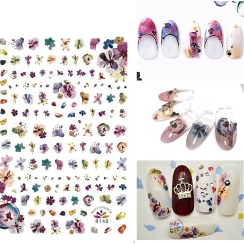 3D Stickers for Nails Spring Beautiful Flowers Nail Foil Stickers Small Adhesive Stickers for Manicure Nail Art Decoration