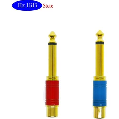 5PCS 6.35MM Gold Plating MONO Plug TO RCA JACK Audio Interconnect Adapter Converter for Amplifier Speaker MP3