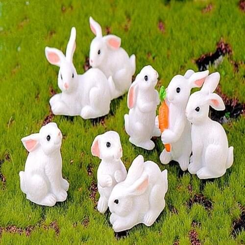 8pcs/set 8 Style Cute Rabbit Easter Decoration Miniature Hare Animal Figurine Resin Craft Mini Bunny Garden Ornament gift Toys A