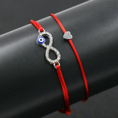 BPPCCR 2pcs/set Love Heart Shape Bracelet Red Rope Thread Infinity Bracelets For Women Silver Color Lucky Jewelry Mujer Pulsears