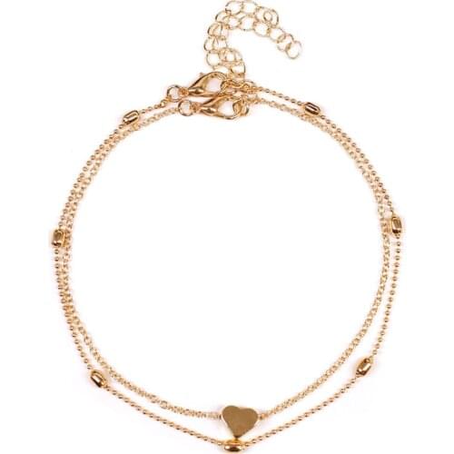 Cross-Border Summer Beach New Ball Bead Chain Heart-Shaped Anklet