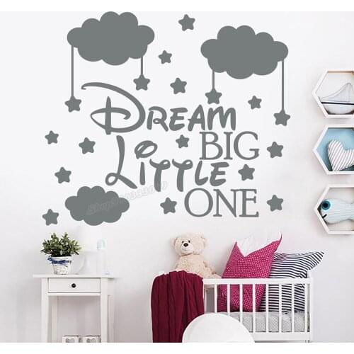 Quote wall decal kids room decor dream big little one cloud and star Wall Sticker for Baby Room girl room decor decals B051