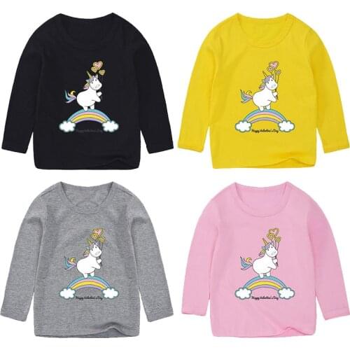 Children Spring Autumn Bottoming Shirts Kids Cartoon Print Long Sleeve Tops Baby Boys Girls Cute Unicor Clothing Teens Home Wear