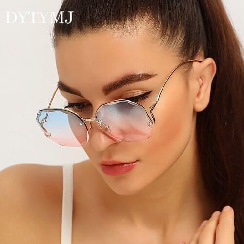 DYTYMJ Round Rimless Sunglasses Women Luxury Brand Sun Glasses Women High Quality Metal Glasses for Women Vintage Oculos De Sol