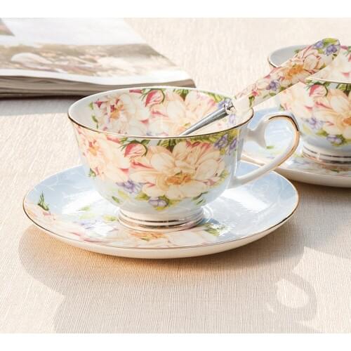 Top Grade Porcelain coffee cup and saucer bone china coffee set mosaic design outline in gold tea cup and saucer set saucer set