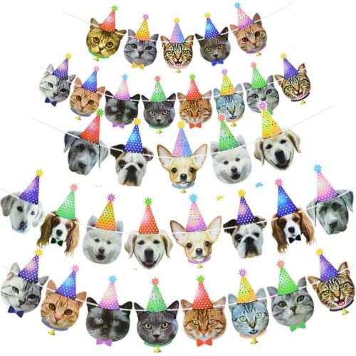 Cartoon Animals Cute Dog Cat Bunting Banner Flags Kids Favor Baby Shower Birthday Party Decorations Supplies Paper Garlands 1pcs