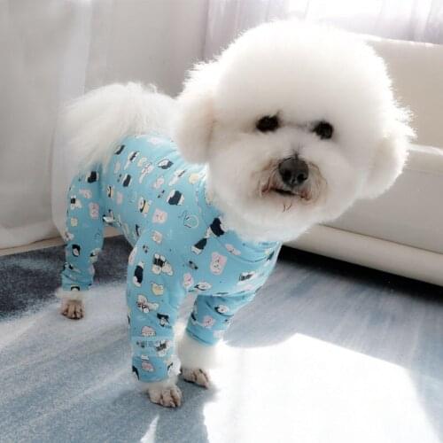 Blue Cute Print Puppy Dog Jumpsuits 2021 New Soft Cotton Dogs Clothes Hoodies Pet Dog Wrap Belly Jumpsuits Schnauzer Chihuahua