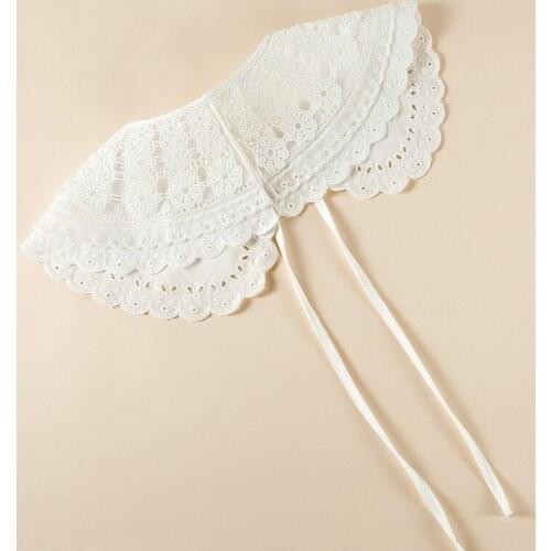 Embroidery Floral Lace Fake Collar Shawl 3 Layer Scalloped Trim Capelet Necklace F3MD