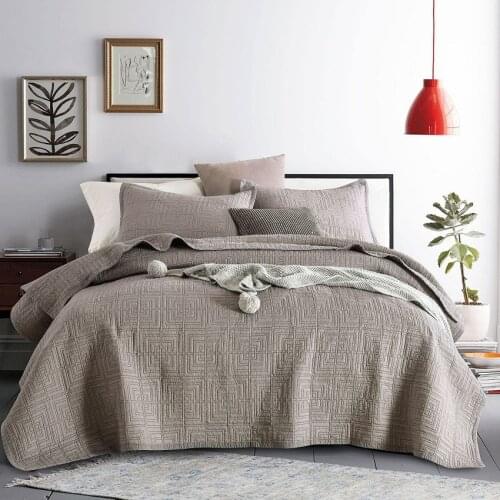 CHAUSUB Solid Color Bedspread Quilt Set 3pcs Coverlets Cotton Embroidered Quilts Bed Cover King Queen Size Blanket AB-Side