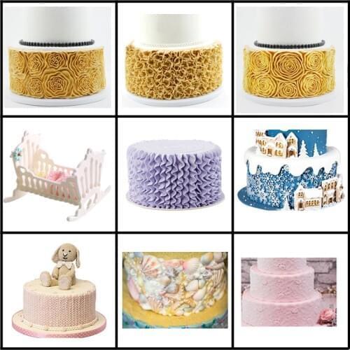 Meibum Silicone Fondant Cake Mold Rose Peony Flower Petal Lace Shell Skirt Party Paste Sugar Craft Brink Decorating Mould