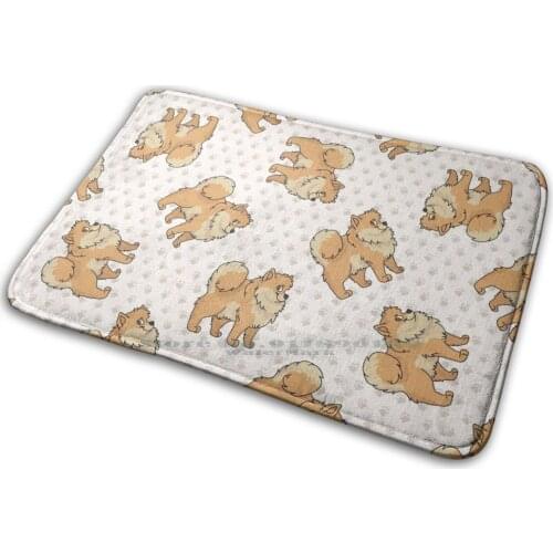 Hand Drawn Cute Pomeranian Breed Dog. Mat Rug Carpet Anti-Slip Bedroom Entrance Door Mat Pomeranian Pom Spitz Fluffy Puppy Baby