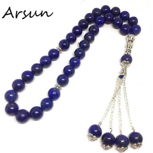 2019 New Design 10mm Lapis stone Natural Stone Mens 33 Prayer Beads Islamic Muslim Tasbih Allah