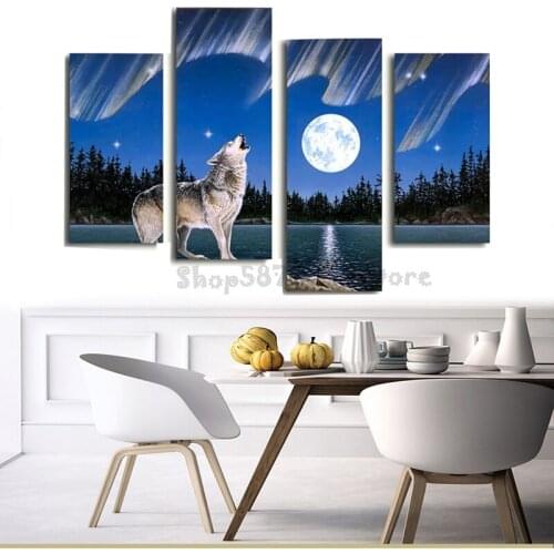 4 pcs set Blue Moon Night Animal 5d diy diamond painting full drill mosaic wolf diamond stitch embroidery gift home decor TT5634