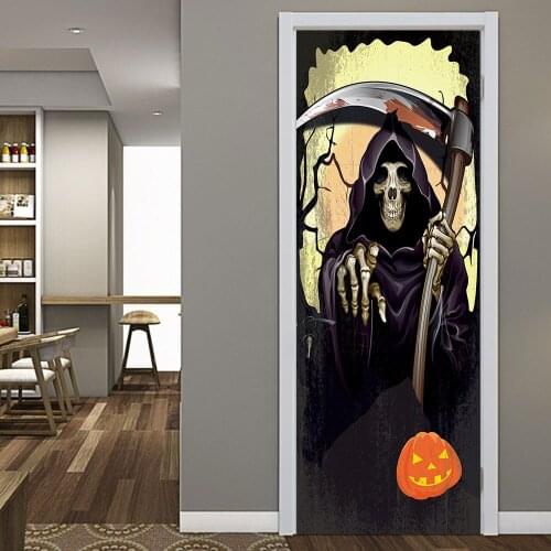 Grim Reaper is coming for Halloween creative 3d door stickers personalized wooden door home decoration wall stickers stickers