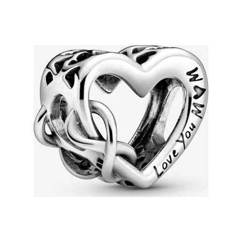 2020 New Authentic 925 Sterling Silver Love You Mom Openwork Heart Charm Bead Fit 3mm Bracelet DIY Jewelry Mothers Gif