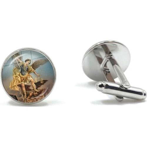 New Arrival Glass Dome Cufflinks Archangel St.Michael Protect Me Saint Shield Protection Charm Russian Orhodox Cuff Button Gift