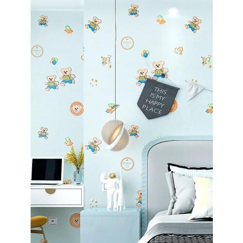 Bear wallpaper childrens room boy girl bedroom environmental protection formaldehyde-free cartoon non-woven wallpap
