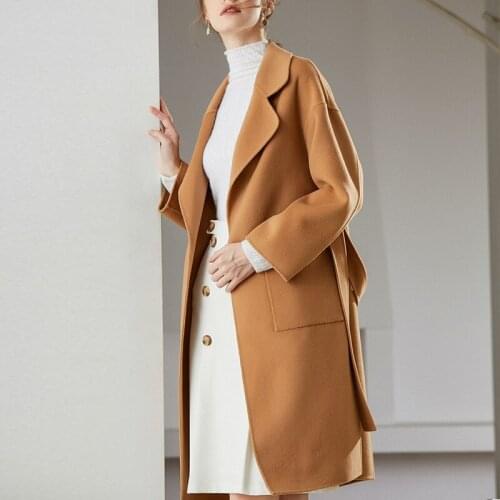 Autumn and winter new fashion wool coat water ripple fabric long coat