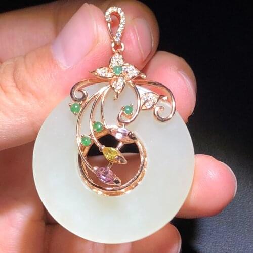 On Sale Real 925 Steling Silver s925 Myanmer Origin 100% Natural Jade Tourmaline Females Pendant Necklaces Christmas Gift