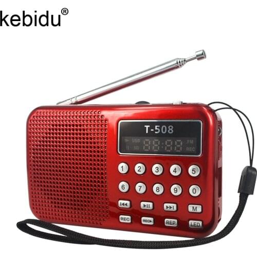 Kebidu Portable Mini USB Speaker T508 LED Stereo FM Radio Speaker USB TF Card 50mm Internal Magnetic MP3 Music Player