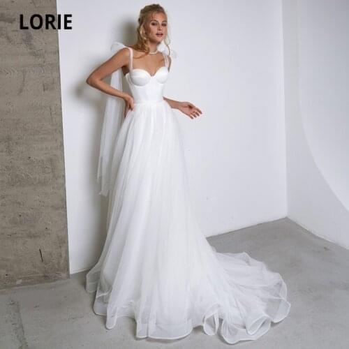 LORIE Simple Beach Wedding Dresses A-Line Sweetheart Backless White Ivory Princess Boho Wedding Gown Bridal Dress 2021