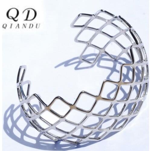 QIan Du irregular stainless steel square cuff bracelet female fashion jewelry adjustable opening silver stainless steel bracelet