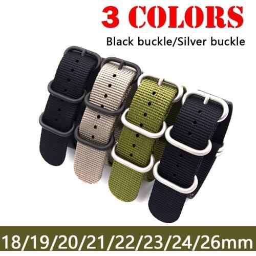 High duty quality Watchband 18 19 20 21 22 23 24 26mm Army Green ZULU Nato Nylon Canvas Fabric Watch Strap Black Silver Buckle