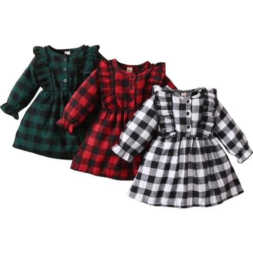 Fashion Christmas Dress For Girls Toddler Kid Child Red Plaid Ruffle Lantern Long Sleeve Dresses Xmas Party Princess Costumes