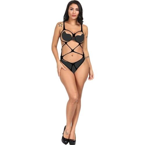 Sexy Lingerie Women Sexy Pajamas Fishnet Clothes Long Sleeve Hollow-out Fishnet Garter Fishing Net Perspective One-Piece Suit