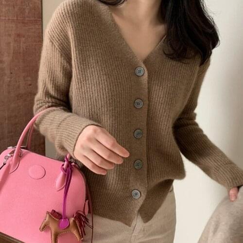 2021 new wool knit cardigan cashmere sweater V-neck short loose long-sleeved jacket solid color casual fashion pull snake coat