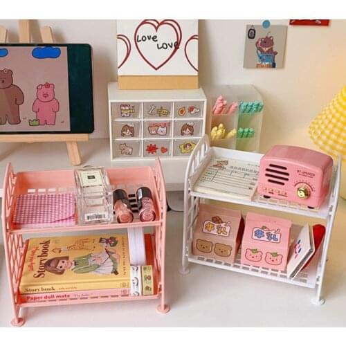 Korean Cute 2 Layer Cosmetic Brush Pencil Storage Rack Simple Desktop Stationery Organizer Rack Simple DIY Folding Handmade Rack