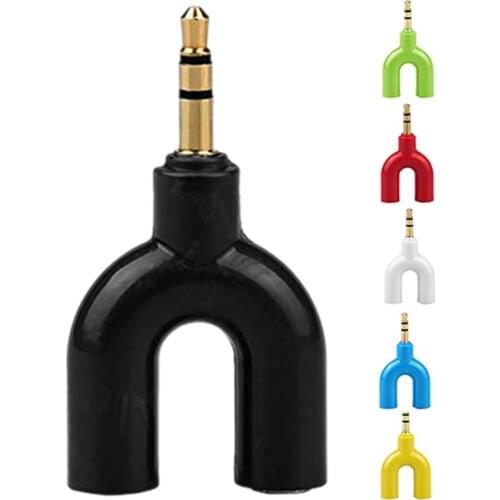 Headphone Audio Splitter U-Shaped 3Pin 3.5mm Jack To2 Dual Adapter for Tablet PC MP3 Phones