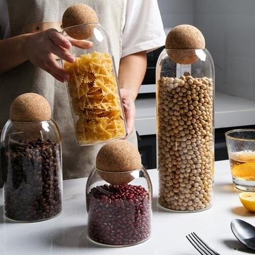 Glass Jar With Lid Ball Cork Lead-free Transparent Bottle Storage Sealed Tea Coffee Cans Food Contains Storing Keep Fresh