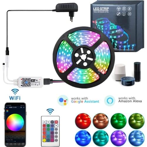LED Strip Light 5M 10M 15M 2835 SMD 5050 RGB LED Lights RGB Leds tape diode ribbon Flexible WiFi Controller DC 12V Adapter set