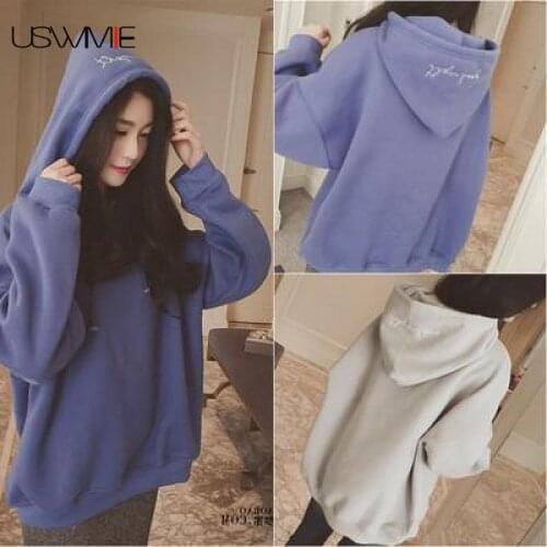 Womens Plus Size Hoodies Fashion School Style Plush Casual Solid Color With Hooded Long Sleeve Streetwear Thick Hoodies Women