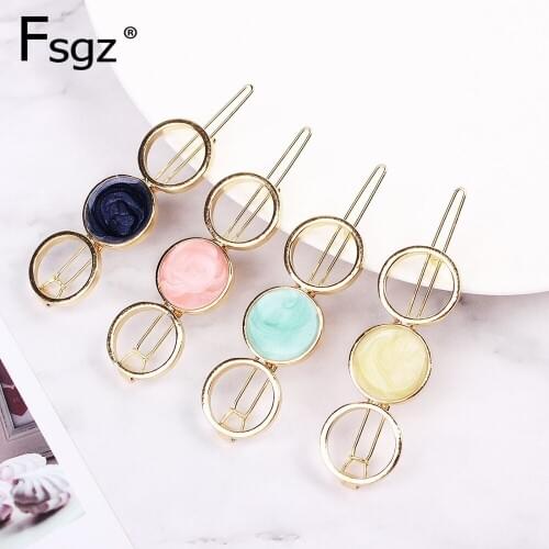 Korean Hairpin For Girls Hollow Out Geometry Round Fringe Hair Clips Concise Gold Metal Hairgrips Vintage Oil Drip Hair Ornament