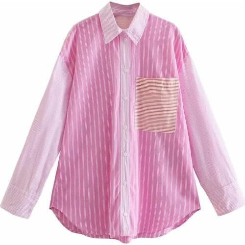 Za New Spring Autumn Women Retro Stripe Printing Simple Style Loose Long Sleeve Basic Shirt Casual Chic Tops XITIMEAO